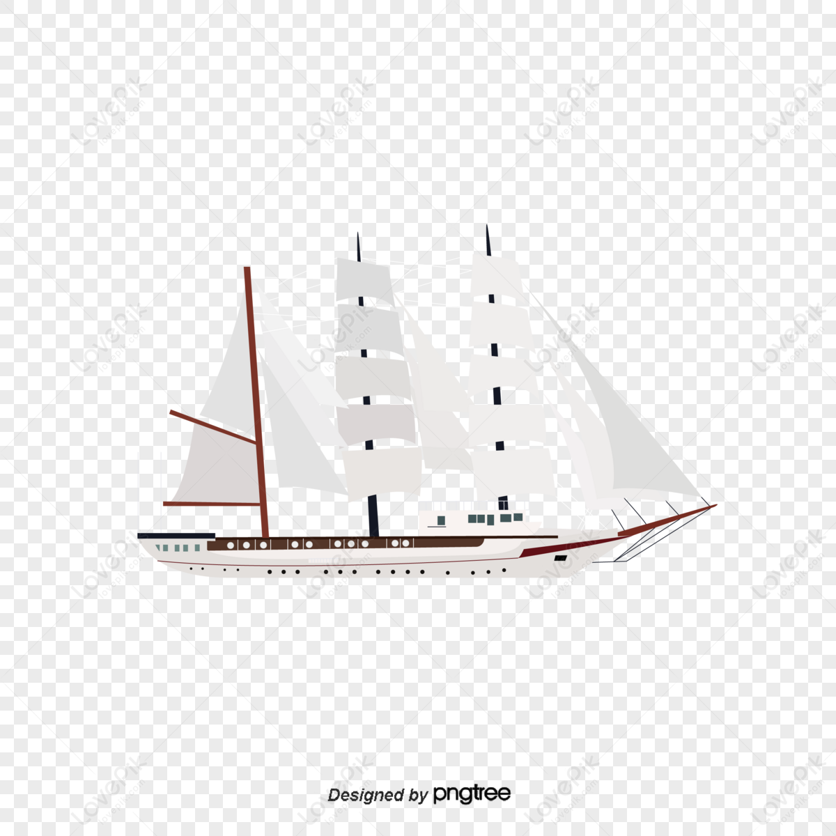 Cartoon-style large sailboat,ocean shipping,means of transport,illustration png transparent image