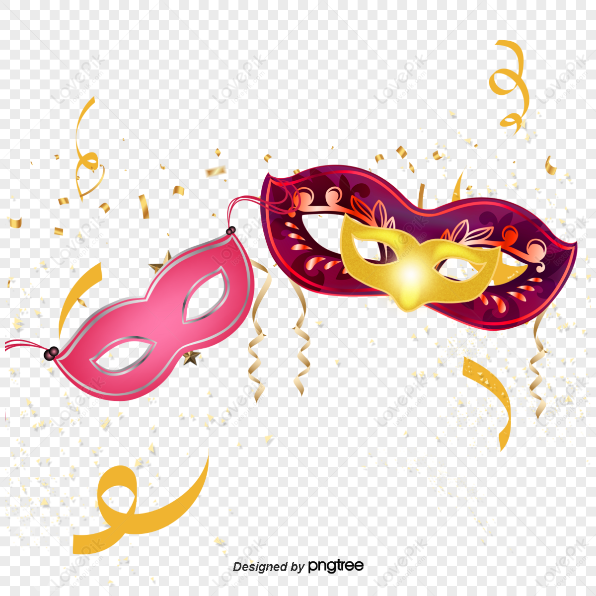 Design Elements Of Hand-painted Mask Ribbon,ball,coloured Ribbon PNG ...