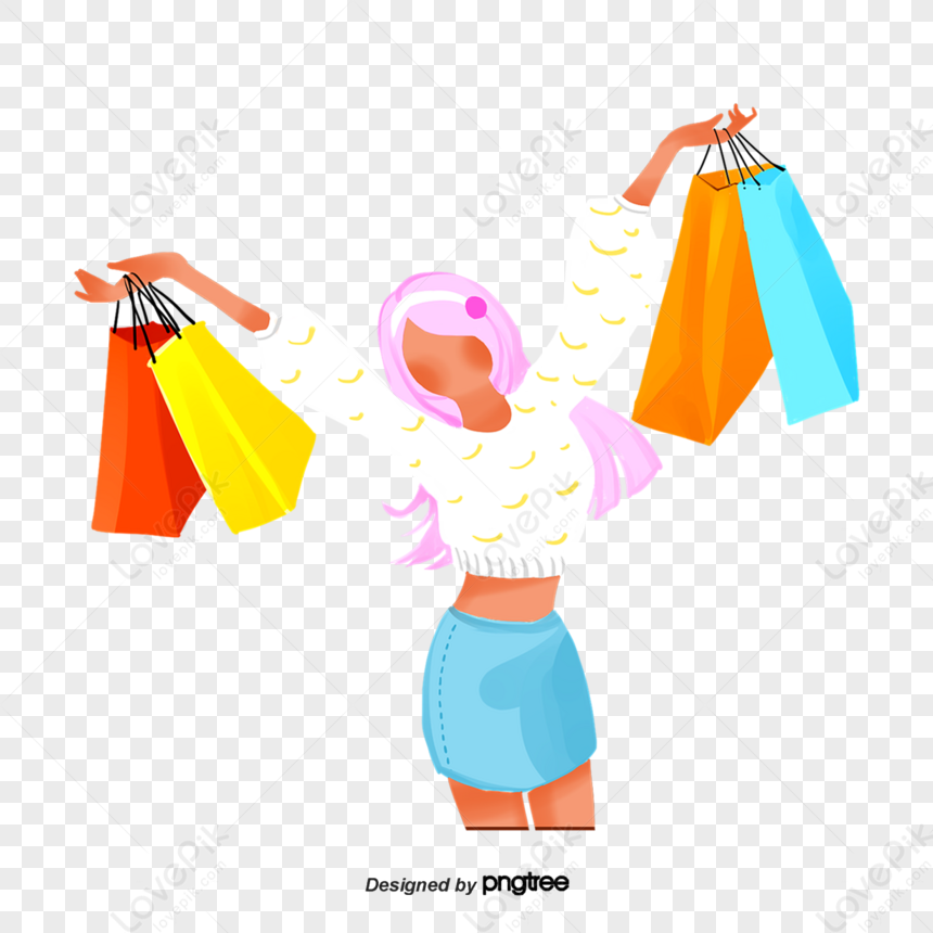 Fashion Women In Cartoon Shopping,silhouette,consumption,characters PNG ...