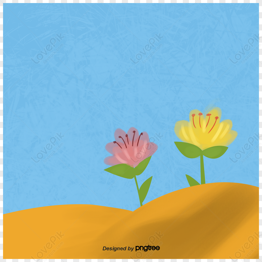 Flowers On Cartoon Hillside,pink,scene,blue Sky PNG Picture And Clipart ...