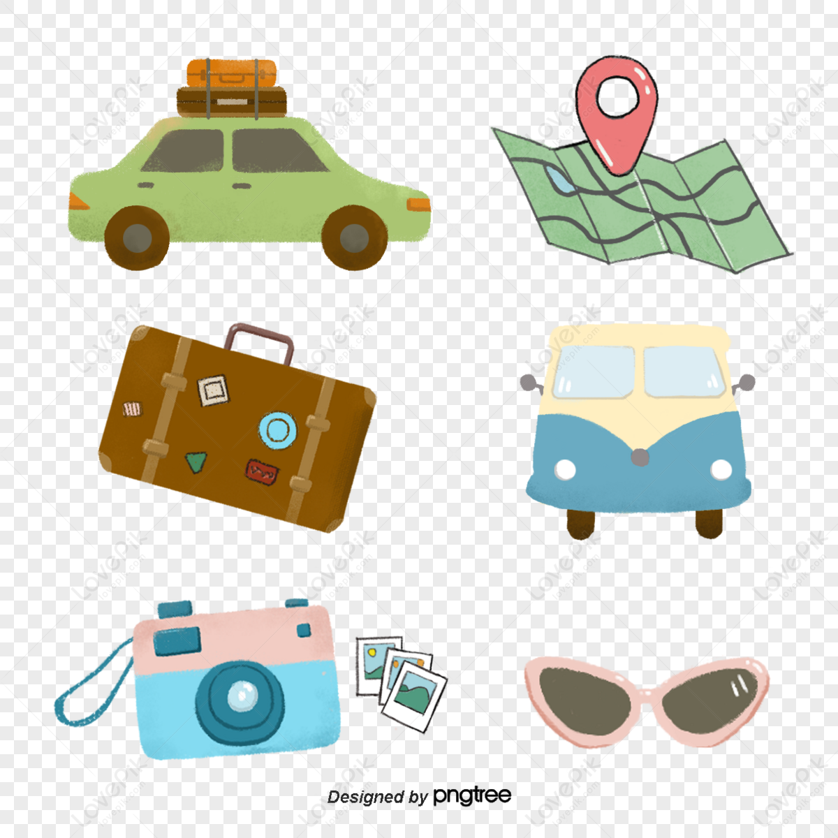 Fresh hand-painted travel stickers,soft pale,travel around the world,car stickers png white transparent