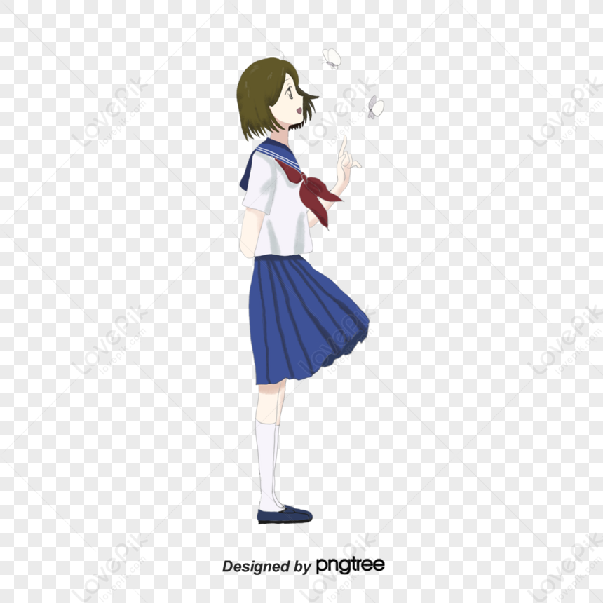 Girls Attracted By Butterflies In School Uniforms,art,cute PNG ...