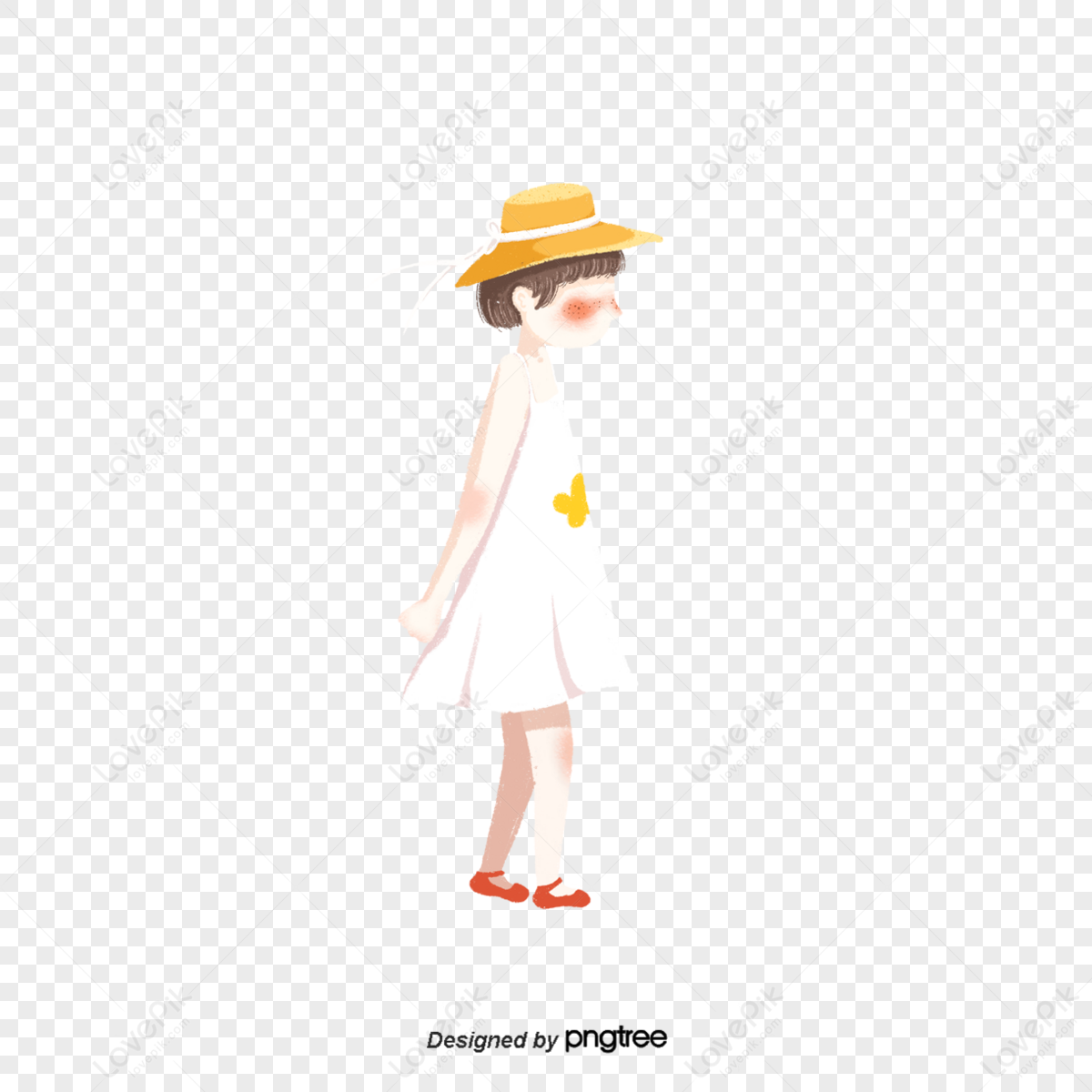 Hand-painted Style Of Little Girls In Summer,walk,hand Drawn Style Png 