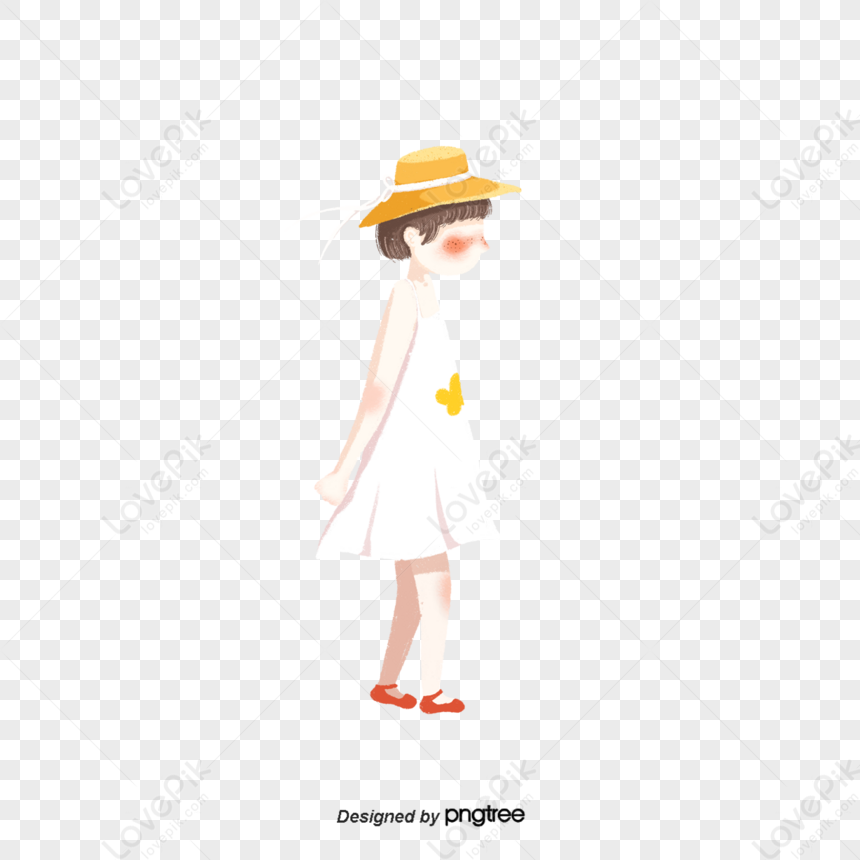 Hand-painted Style Of Little Girls In Summer,walk,hand Drawn Style PNG ...