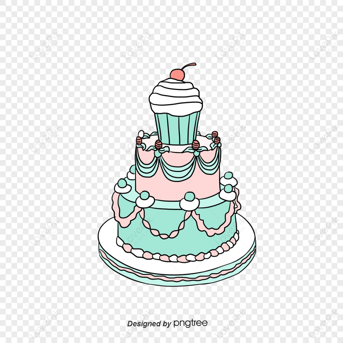 Beautiful wedding cake. Vector illustration for greeting cards and  invitations. Stock Vector | Adobe Stock