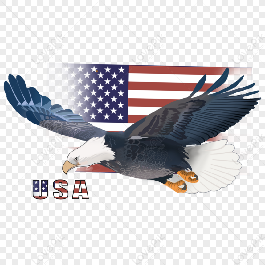 Hand-painted Portrait Of American Flag Bird White-headed Eagle,fourth ...