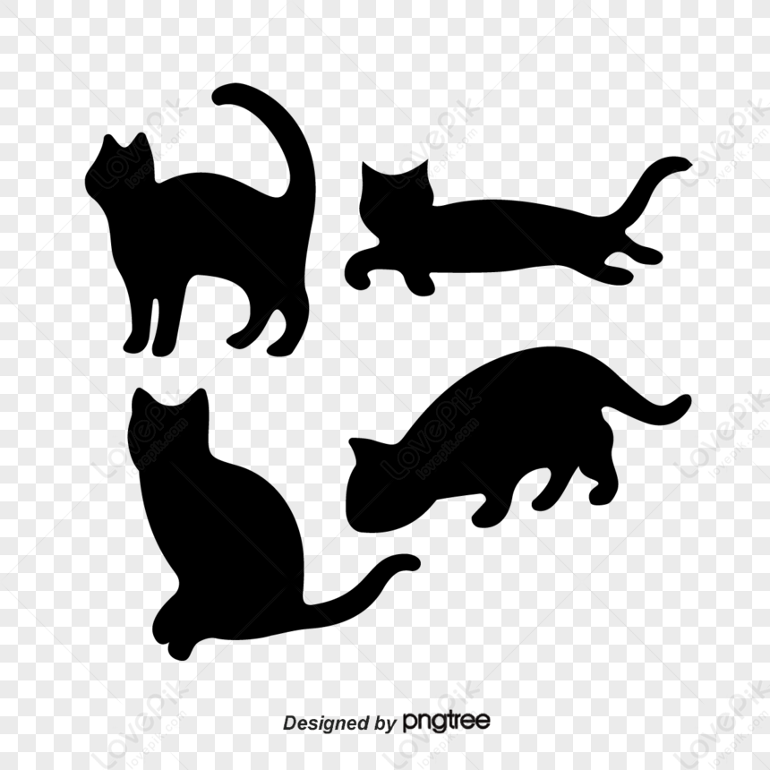 Planar Black Silhouette Vector Map Of Cat Elements,black Cats,kitty ...