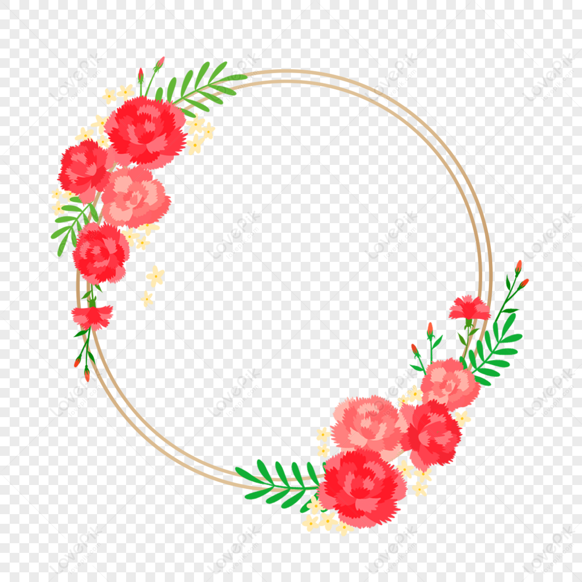 Red Hand-painted Rose Golden Round Luxury Border,frame,roses Border PNG ...