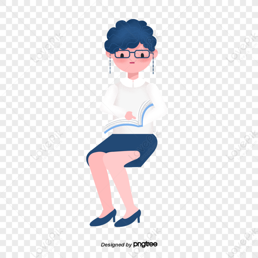 Aunt With Glasses Sits Reading,character,chairs,read A Book PNG Picture ...