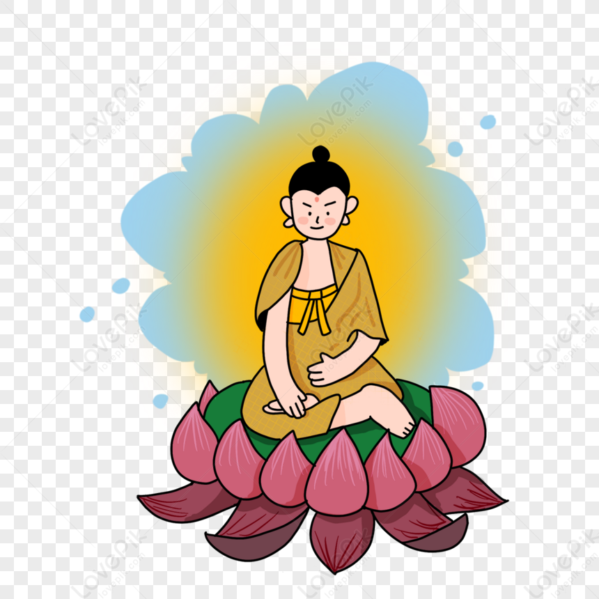 Cartoon Buddha Elements On Sakyas Birthday,a Monk,lotus Flower PNG ...