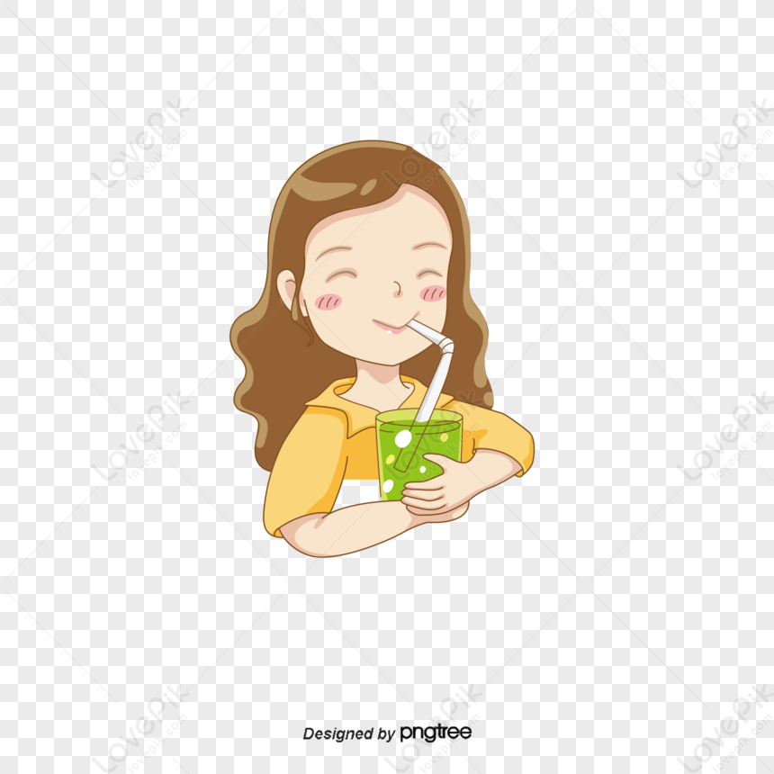 Cute Girl Drinks Juice,happy,illustration,refresh PNG Image And Clipart ...