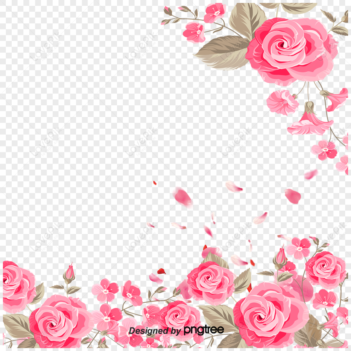 Pink Rose Border Vector Material,cute,spot,illustration PNG Image And ...