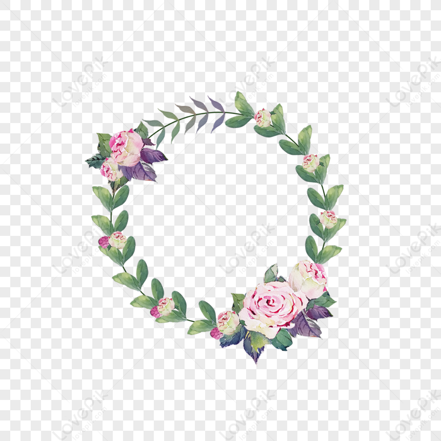 Pink Rose-green Leaf Wreath,watercolor,green Leaves,greenery PNG ...