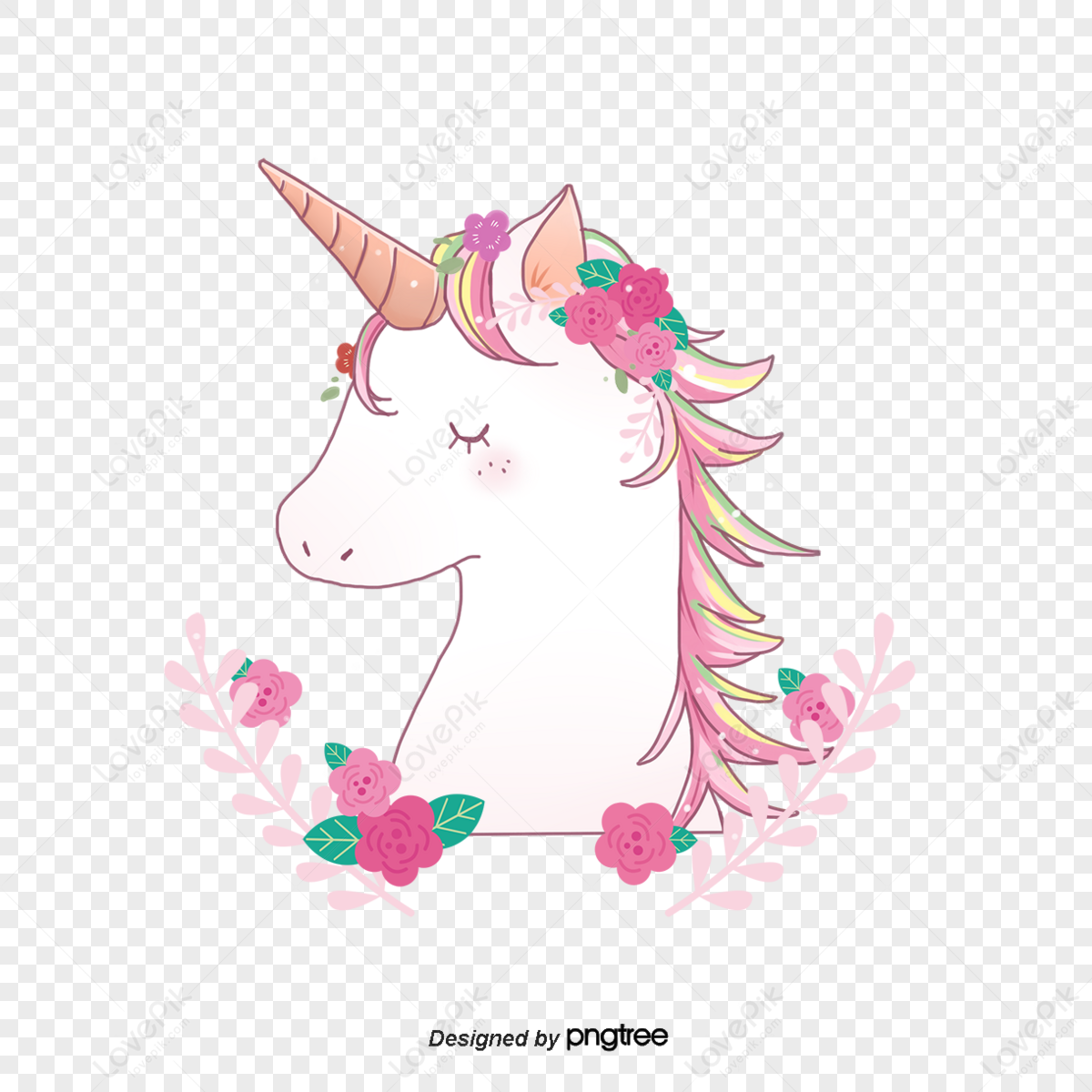 Pink-white Hand-painted Cute Cartoon Unicorn Elements,beautiful ...