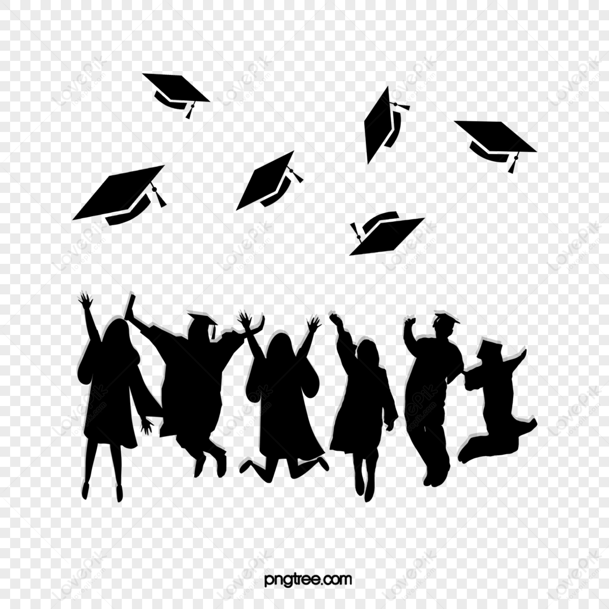 Simple Graduates Throwing Black Silhouettes Of Bachelors Caps ...