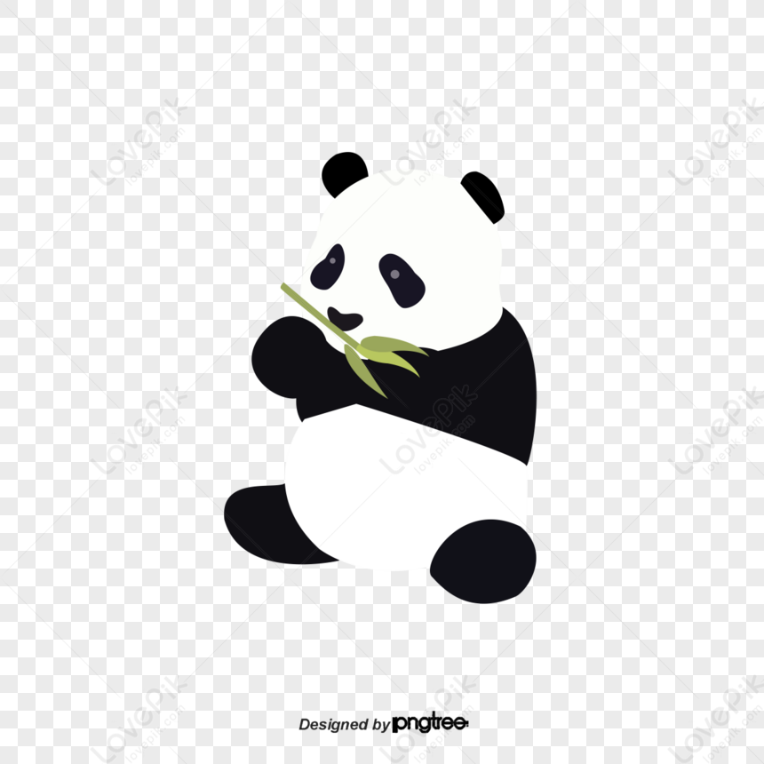 Vector Flat Black And White Giant Pandas Eat Bamboo,animal,eating PNG ...