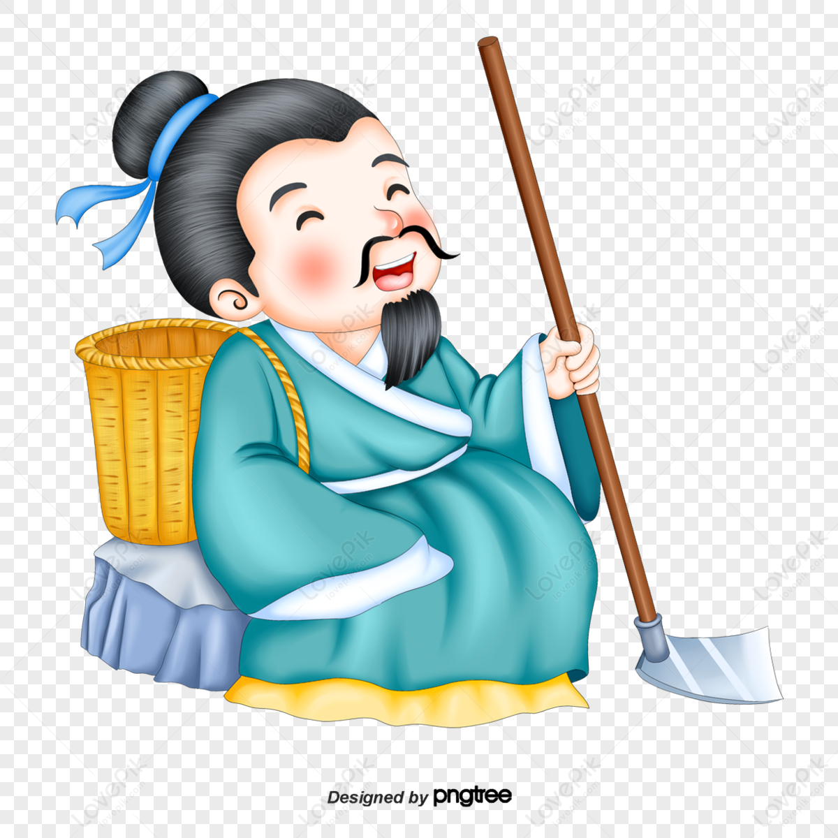 An ancient man who finished the farm work and rested,blue,fu png transparent background
