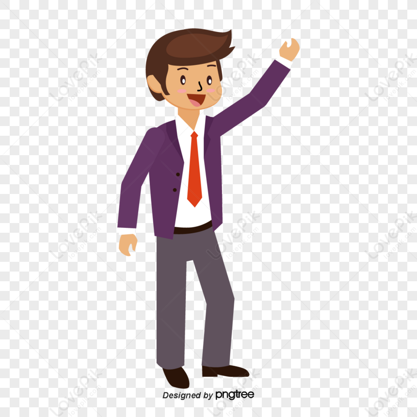 Cartoon Style Male Character Waving,characters,wave,suit PNG Image Free ...