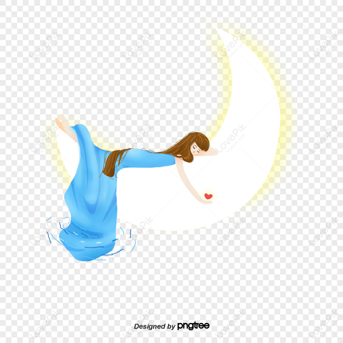 Girl Kneeling On The Crescent,crescent Moon,flaky Clouds,girls PNG ...