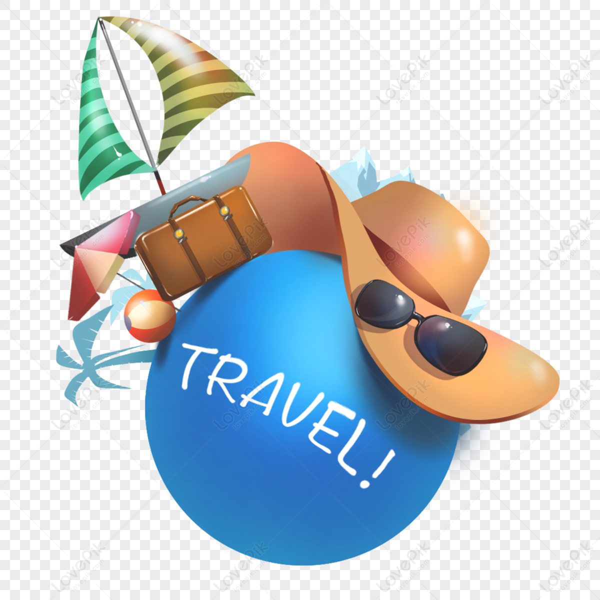 Hand-painted Travel Ball Elements for Holiday Tourism,sailboat,earth png transparent background