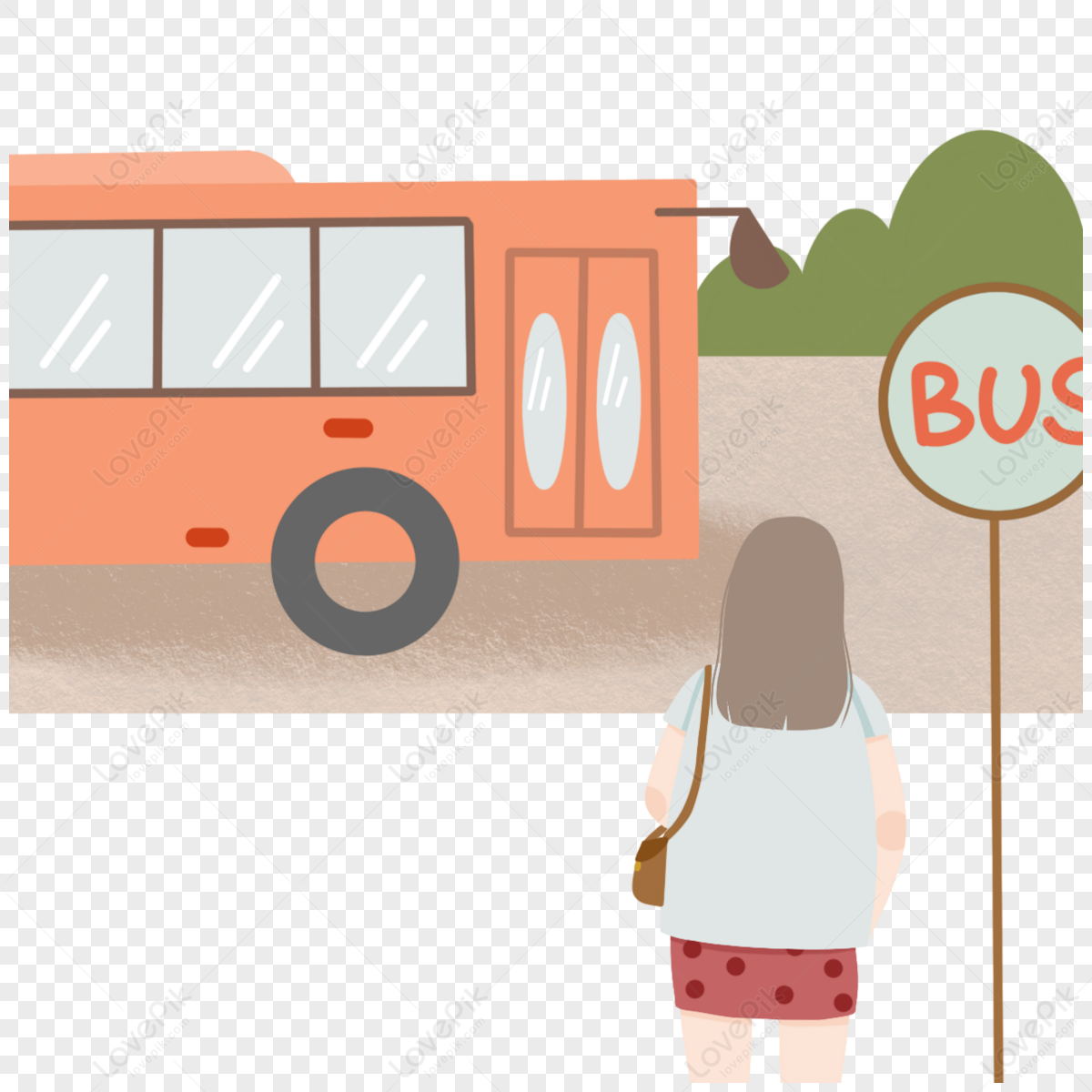 Korean-style girls traveling by bus,simple,soft pale,environmental protection png image free download