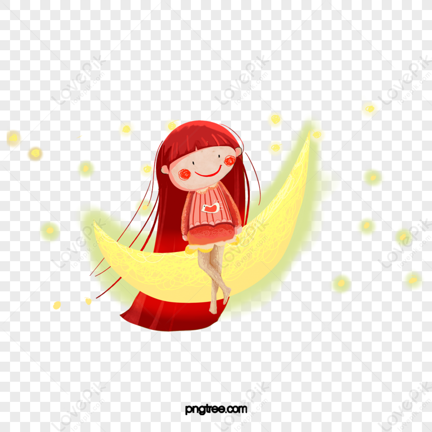 Long Haired Little Girl Moon Starry Sky,night Sky,a Girl In The Sky PNG ...