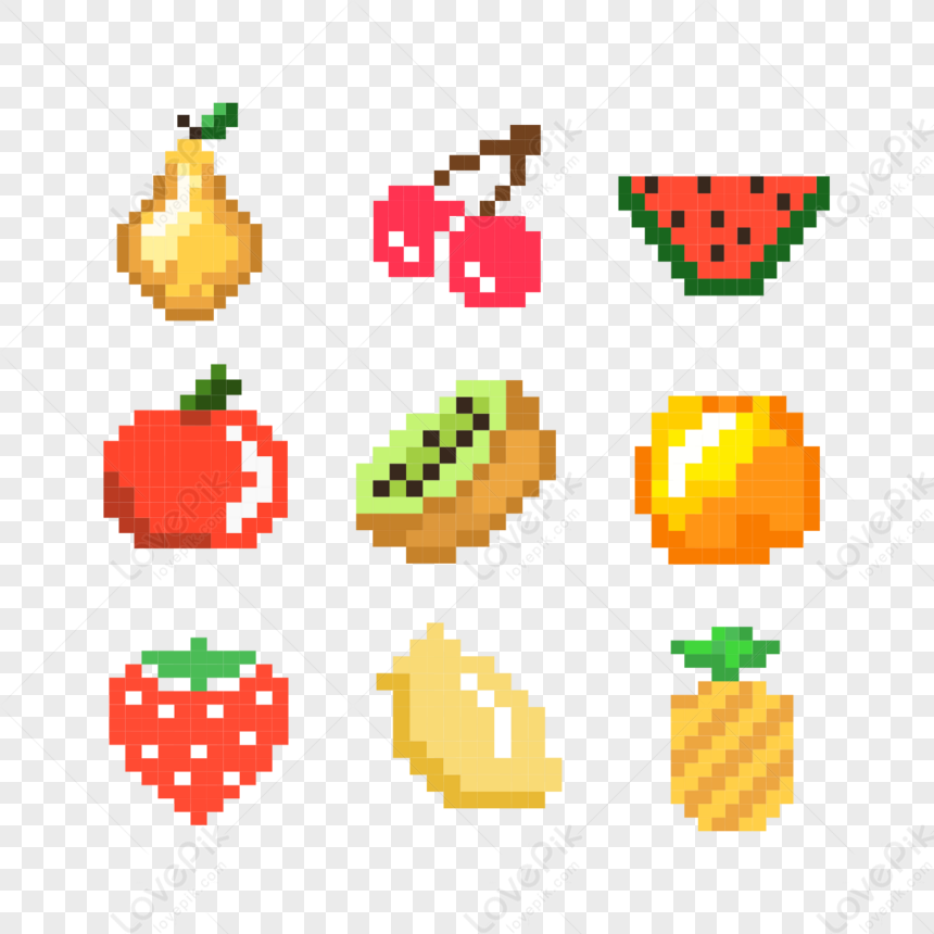 Pixel Art Clipart PNG Images, Cute Colorful Fruits Pixel Art Icon