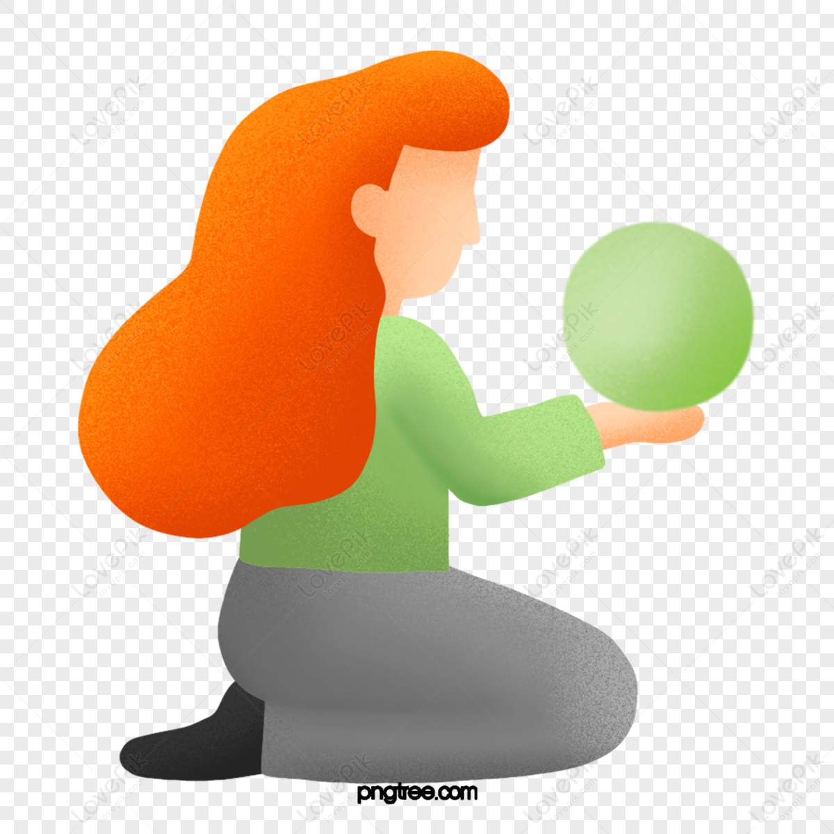 Orange Hair Female Ball,girl,round Ball,kneeling Down PNG Hd ...