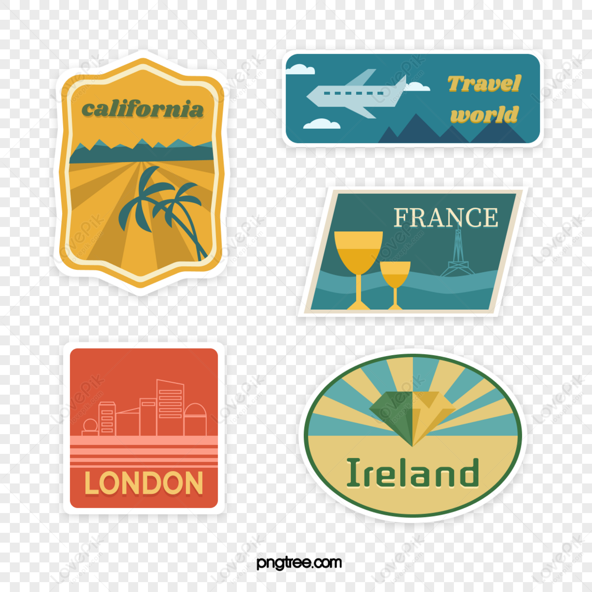 Vintage wind travel stamp sticker,ireland,california,car stickers png image free download
