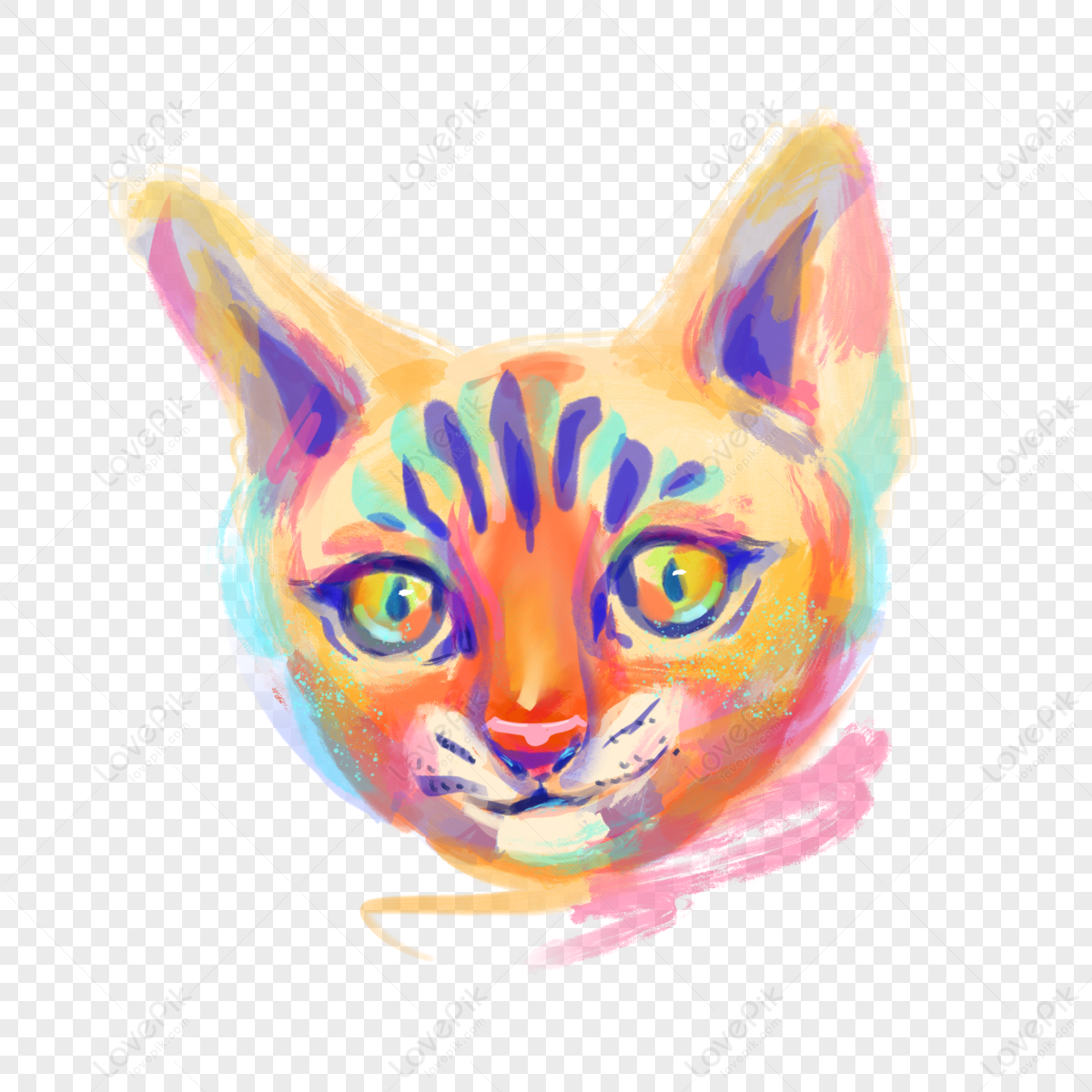 Illustration Elements Of Coloured Cat Head,blue,color PNG Picture And ...