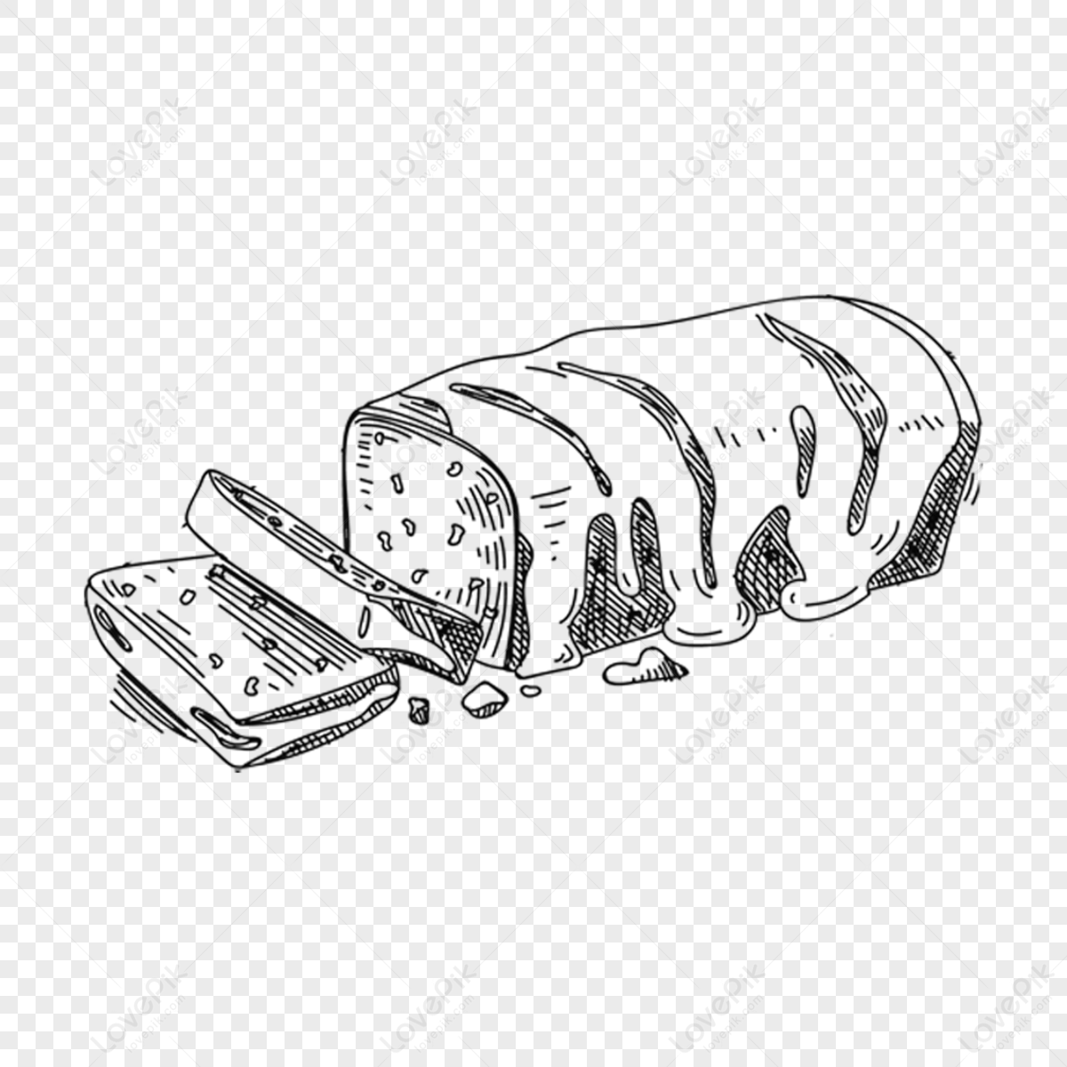 Black Hand Drawn Sketch Butter Bread,slices Of Bread,hand Painted PNG ...