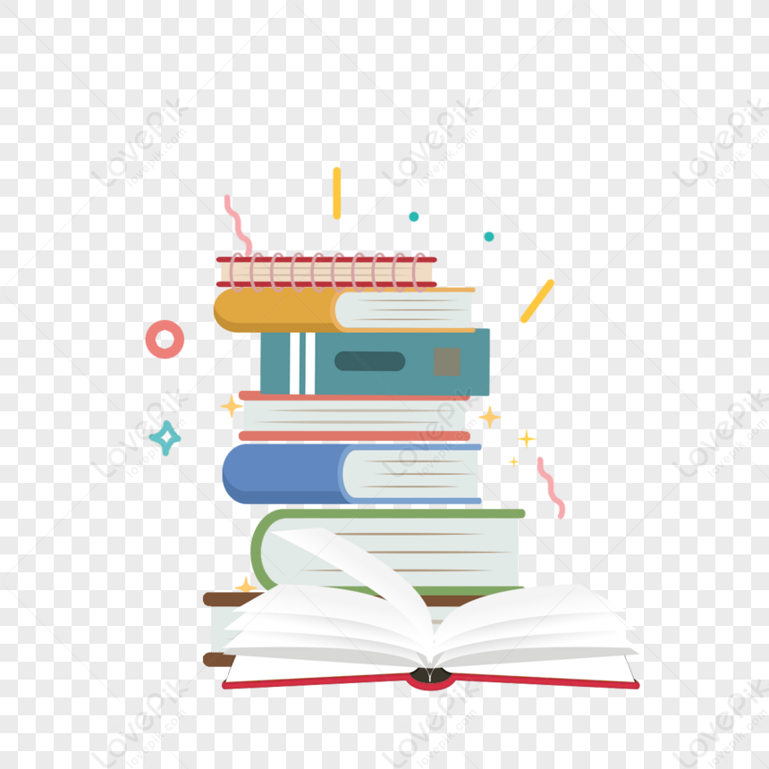 Cartoon Book Pile Decoration Illustration,concept,library,red PNG ...