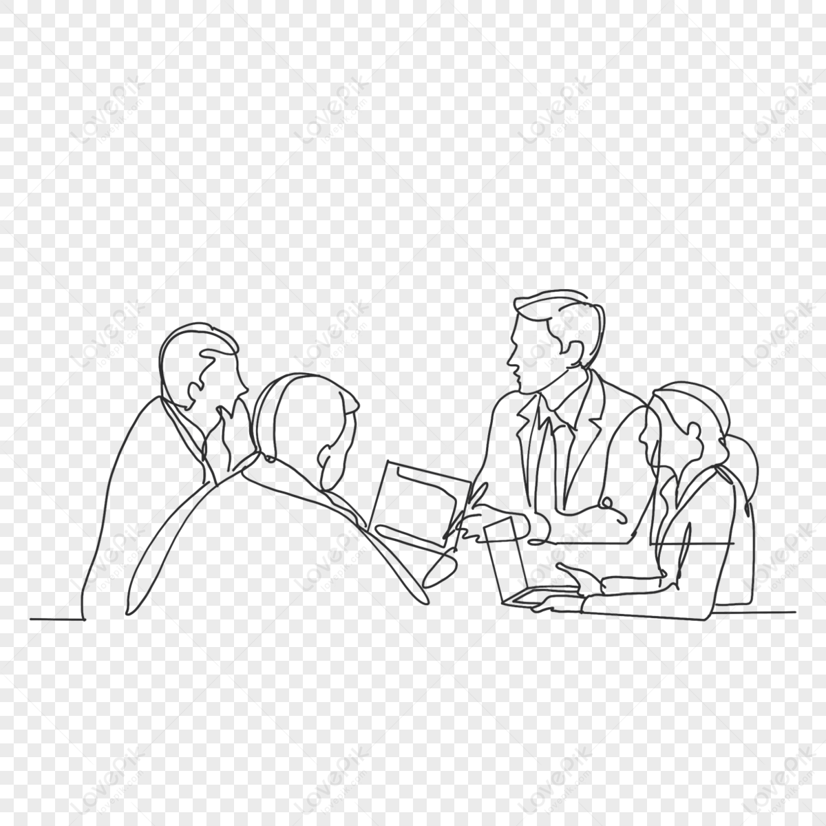 Cartoon business office conversation writing line drawing illustration,hand painted,job png image