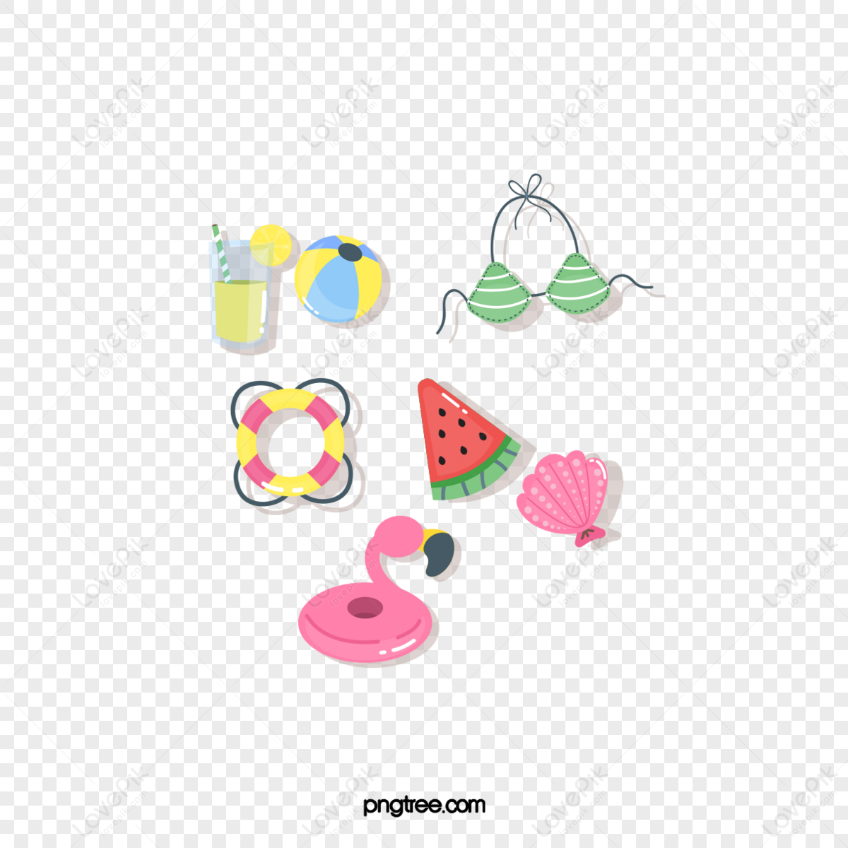 Cartoon delicate cute hand drawn summer seaside must-have items illustration,copyright,cold drinks png transparent background