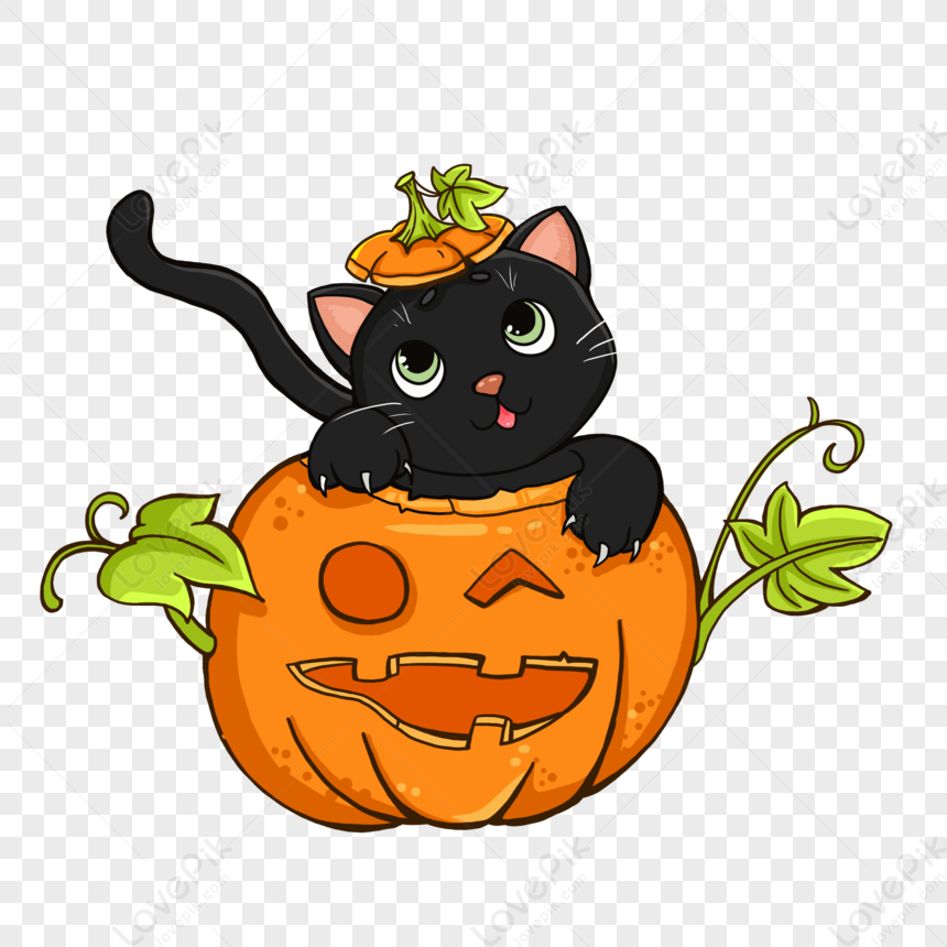 Cartoon Halloween Head Pumpkin Naughty Cat,greeting,kittens PNG Picture ...