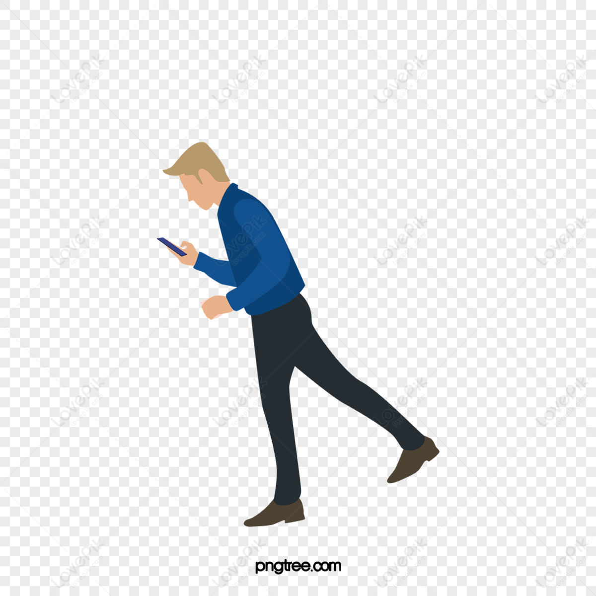 Cartoon Hand Drawn Man Illustration Looking At Mobile Phone,texture ...