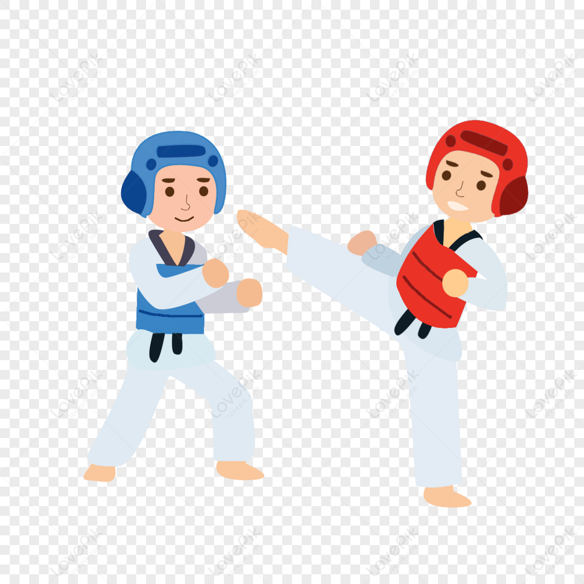 Cartoon Hand Drawn Pair Of Taekwondo Illustration,red,motion PNG White ...