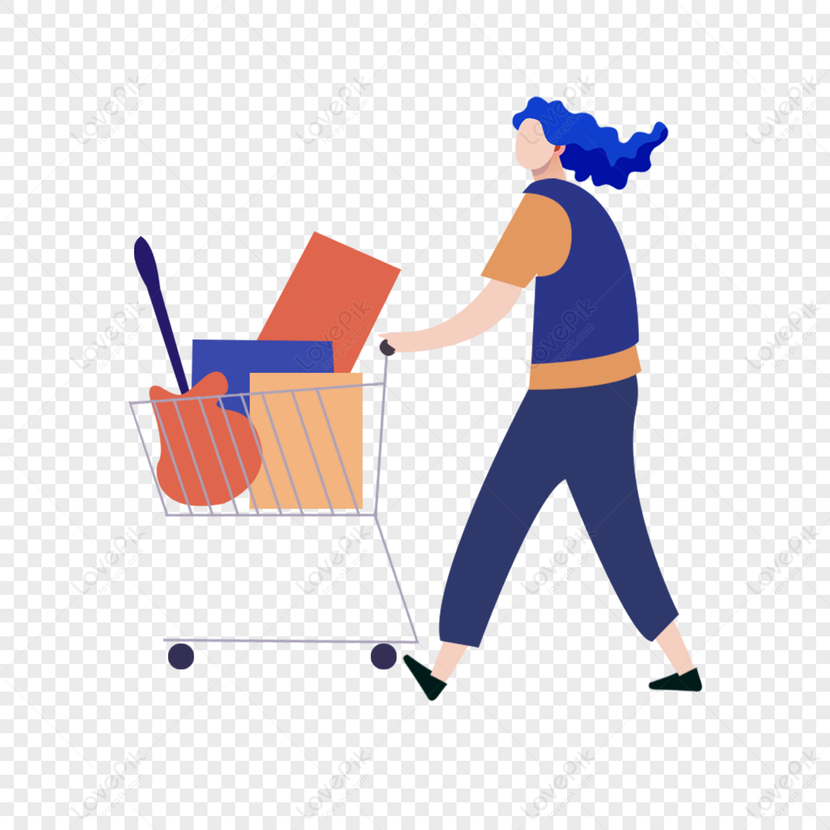 Cartoon Hand Drawn Push Cart Woman Illustration,cartoon Carts,womans 