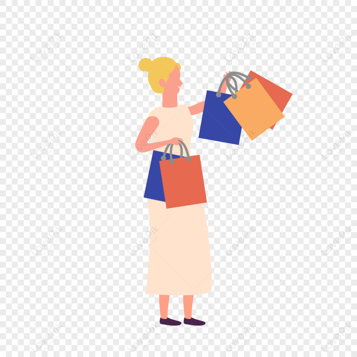 Cartoon hand drawn woman presenting shopping bag illustration,cartoon illustrations,paint hand png transparent background