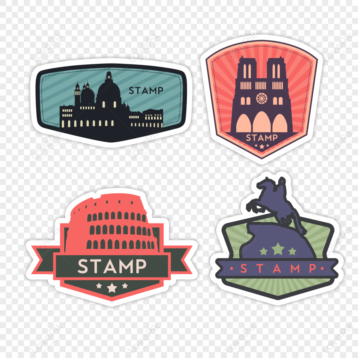 Color vintage travel stamp sticker,travel around the world,postmark,travel stickers png picture
