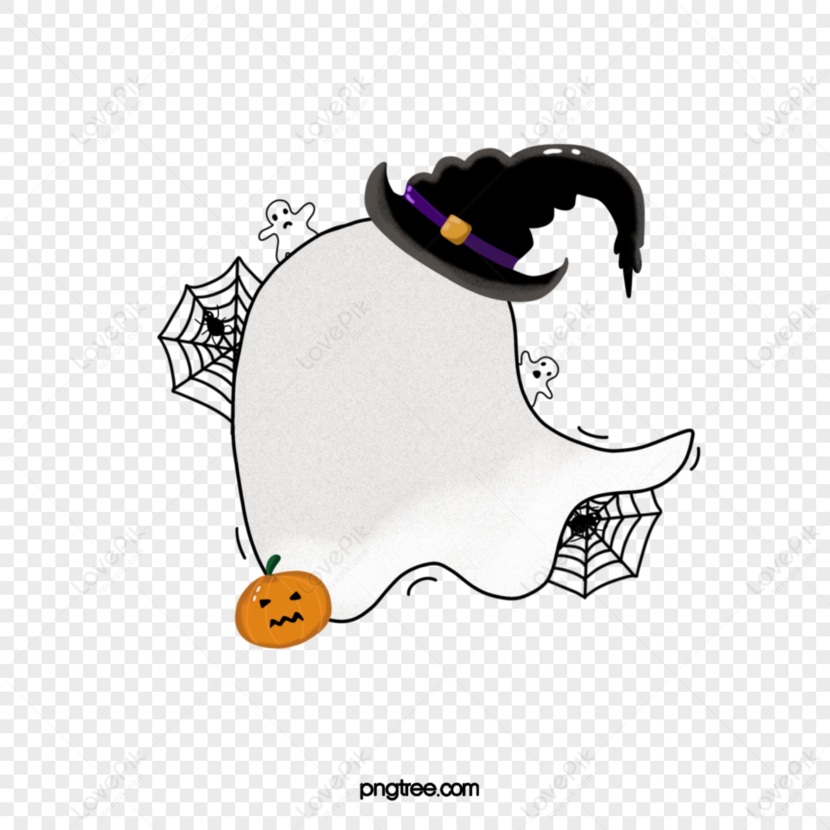 Cute Style Halloween Cartoon Hand Drawn Border,ghost,spider PNG Image