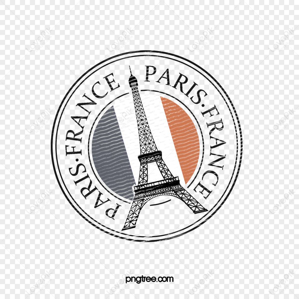 Geometric rounded Eiffel Tower seal postmark,tourism,african png white transparent