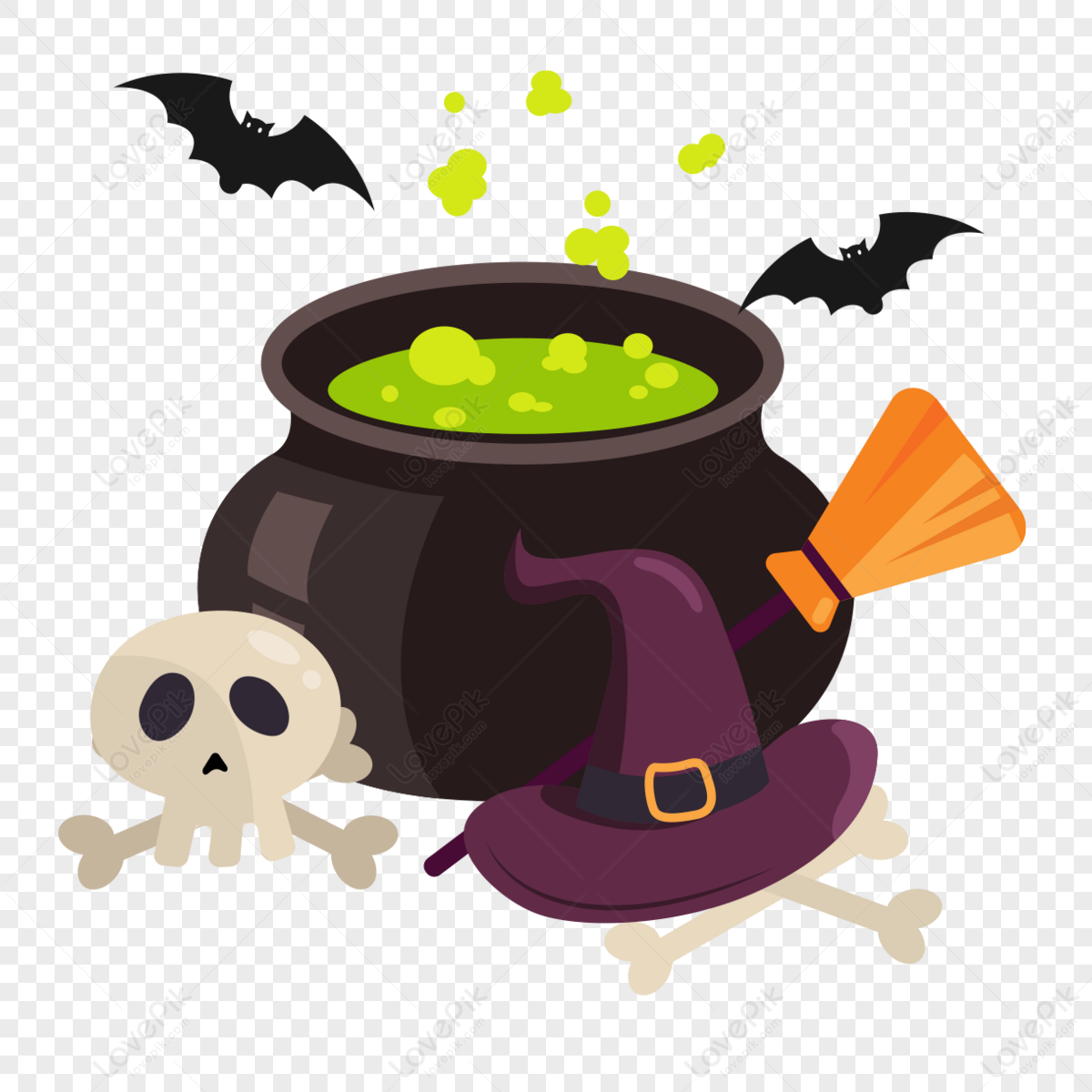 Premium AI Image  lack magic pot and magic wand cartoon style