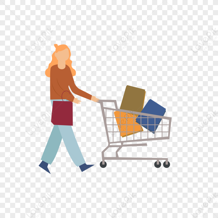 Hand Drawn Woman Shopping Cart Cartoon Illustration,copyrighted,basket ...