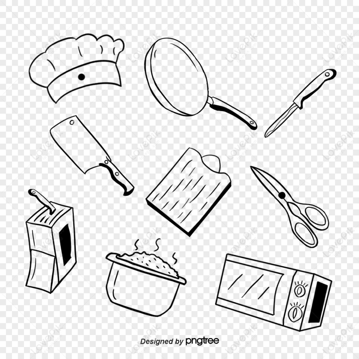 Kitchen Utensils Line Drawing,pot,plates,pocket Knife PNG Image And ...