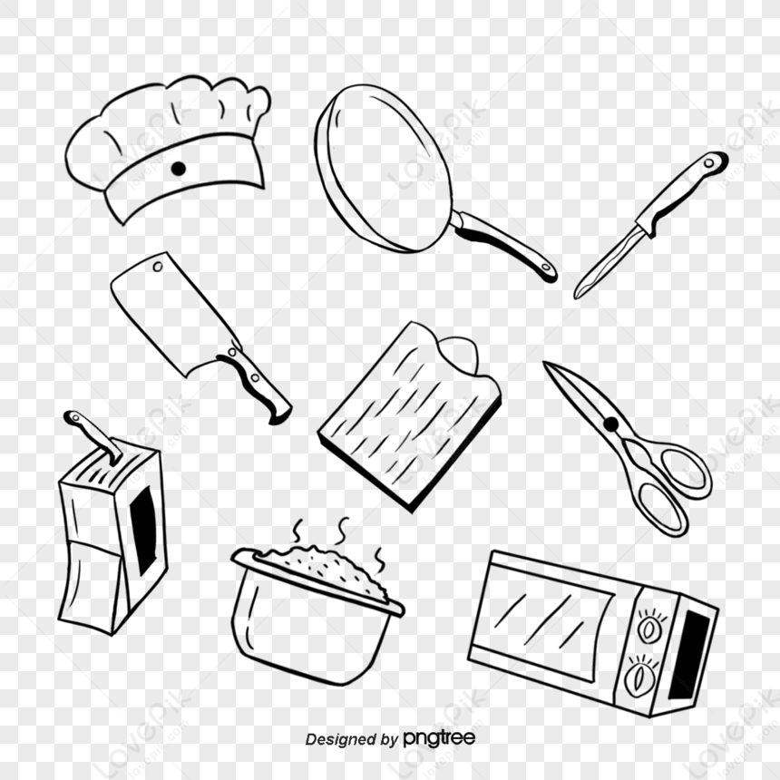 Hand drawing. Set kitchen utensils. To prepare the food. For your design...  Stock Vector | Adobe Stock