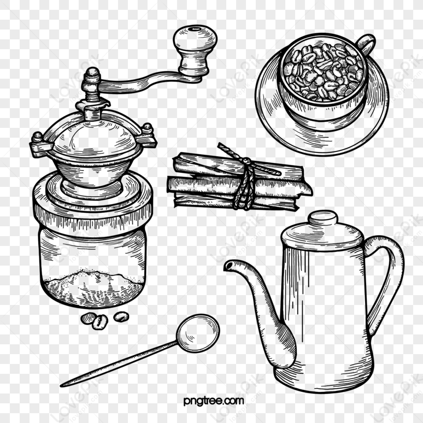 Line Drawing Hand Drawn Coffee Tool,coffee Powder,tool Sketch PNG Image ...