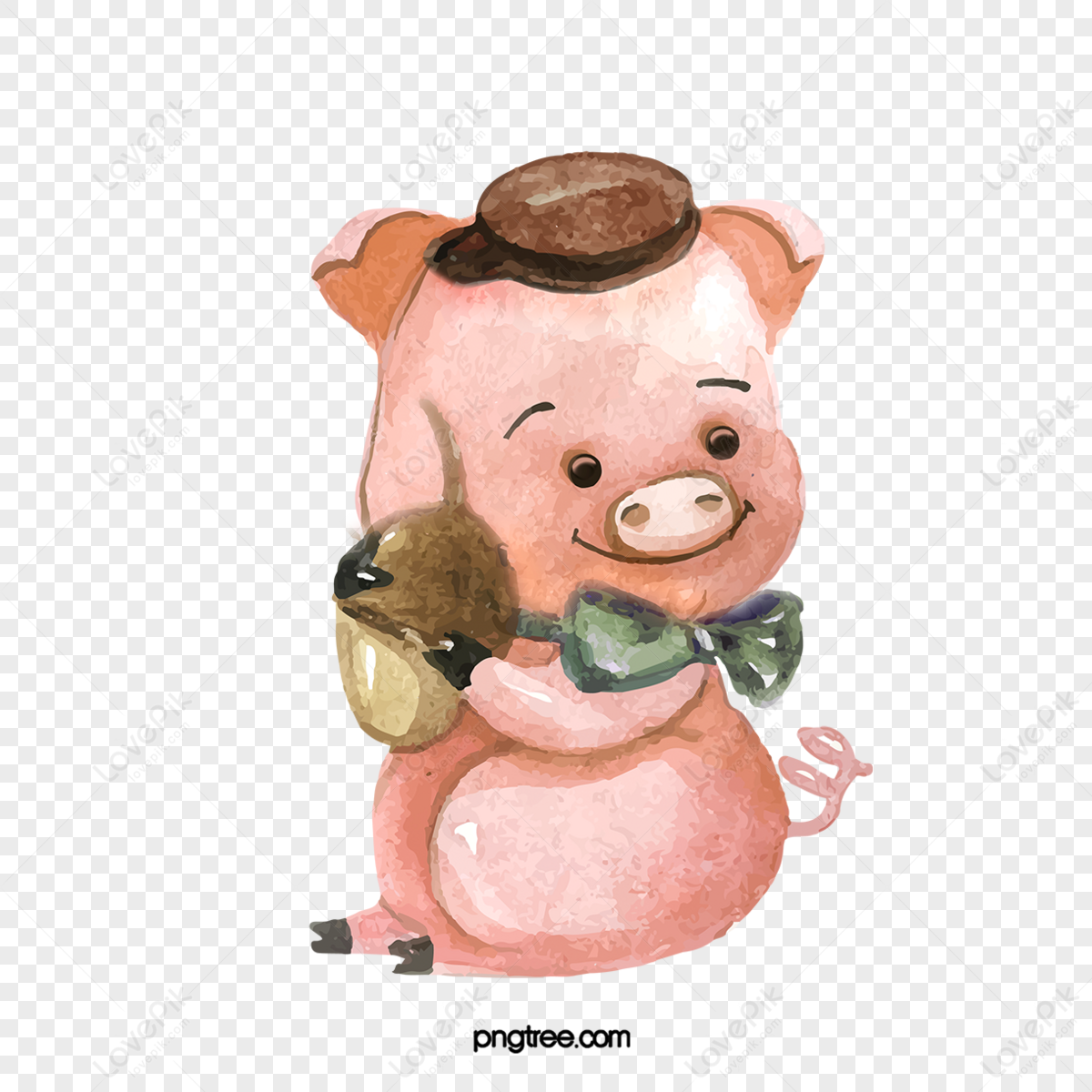 Piglet watercolor cute cartoon animal element,blanket,sweets png image free download