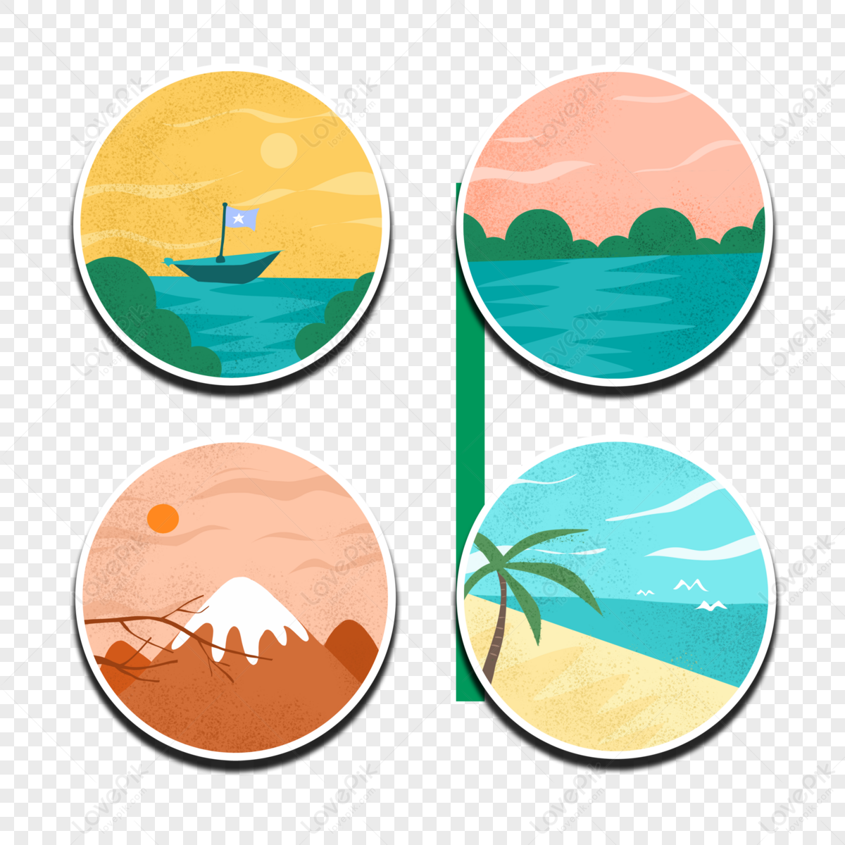 Retro style travel minimalist sticker,illustration,water,tree png transparent background