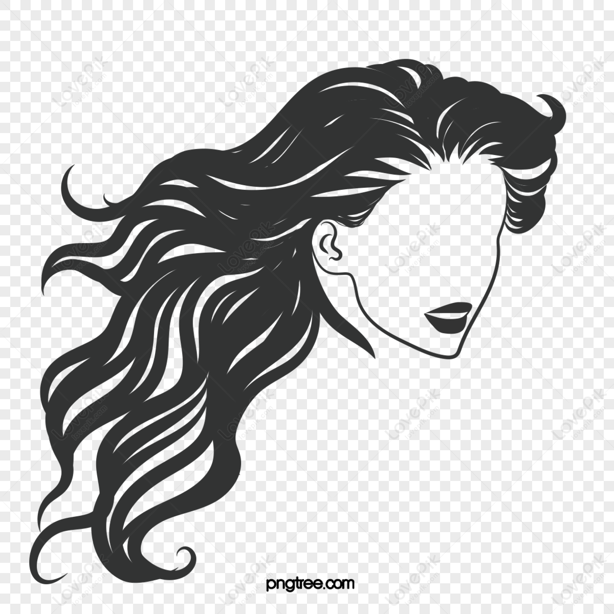 Sexy Monochrome Long Hair Womanbig Waveelegantwig Png Image Free Download And Clipart Image 2006
